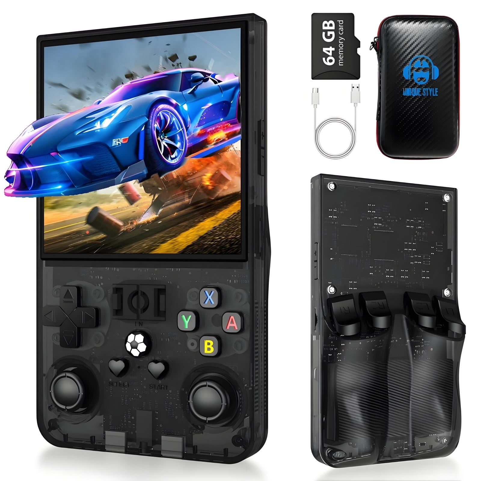 R36MAX retro handheld game console with a 4 inch screen